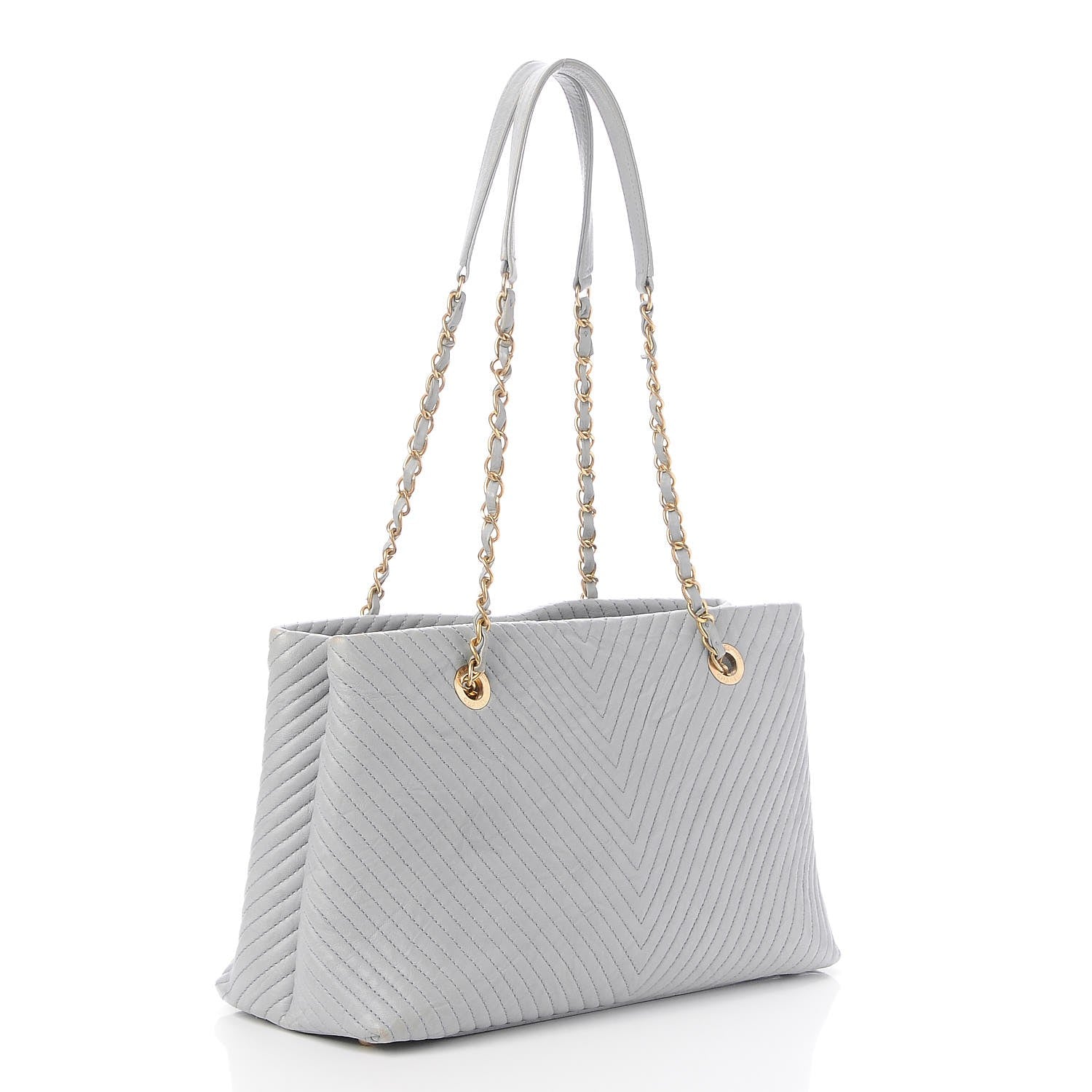 Chanel Wrinkled Lambskin Chevron Quilted Surpique Tote Light Gray 3 of 7