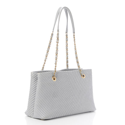 Chanel Wrinkled Lambskin Chevron Quilted Surpique Tote Light Gray 3 of 7