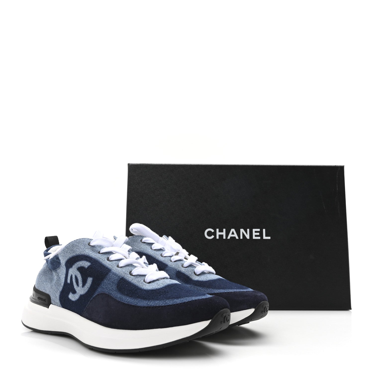 Chanel Denim Suede Calfskin Womens CC Sneakers 39 Dark Blue 9 of 9