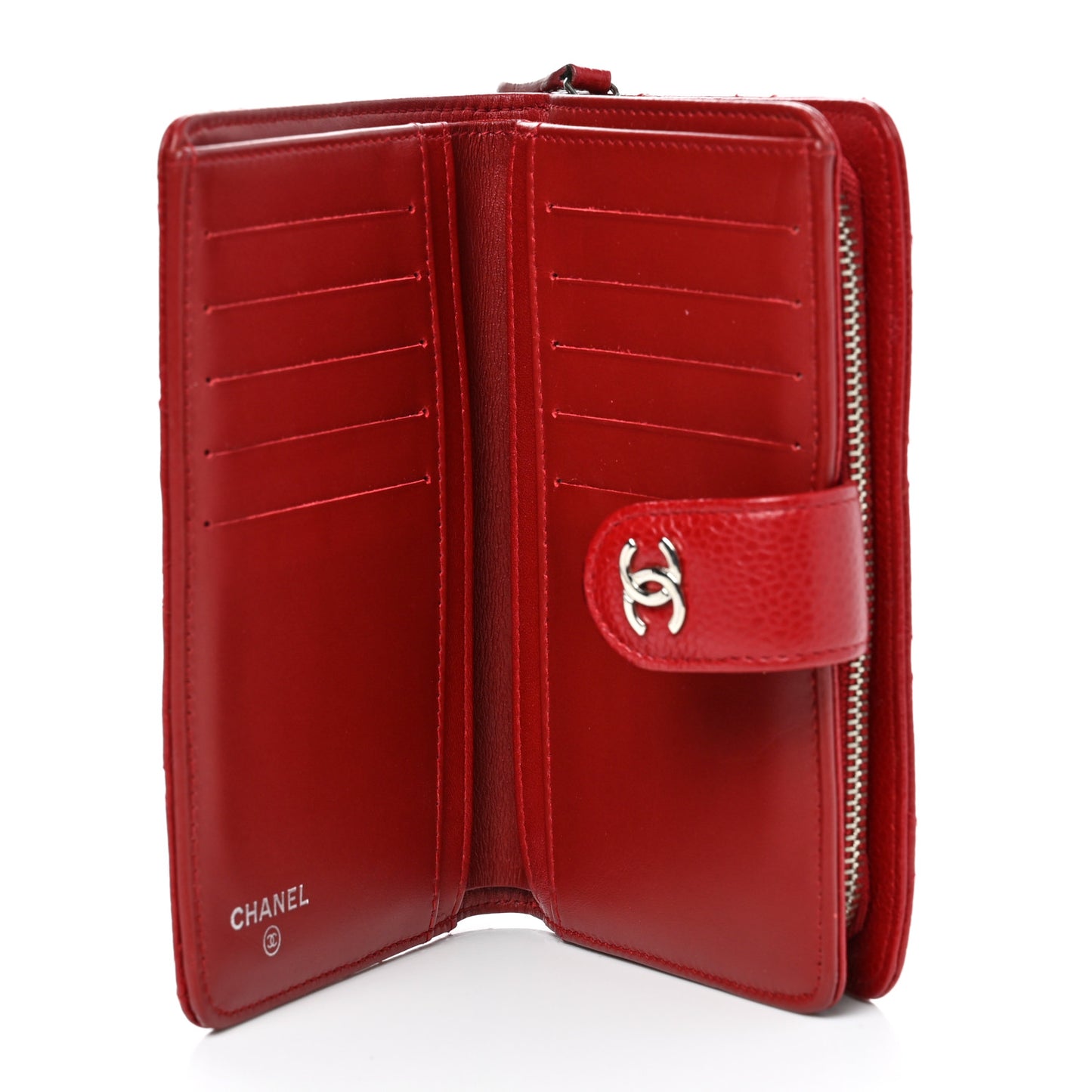 Caviar Quilted Zipped Pocket Wallet Red