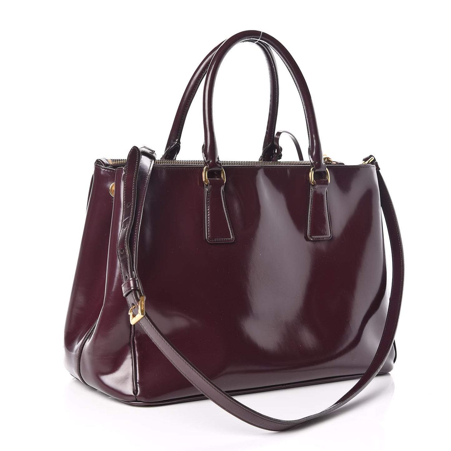 Saffiano Vernice Medium Galleria Double Zip Tote Granato