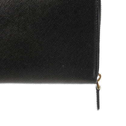 Prada Saffiano Metal Large Zip Around Travel Wallet Black 7 of 9