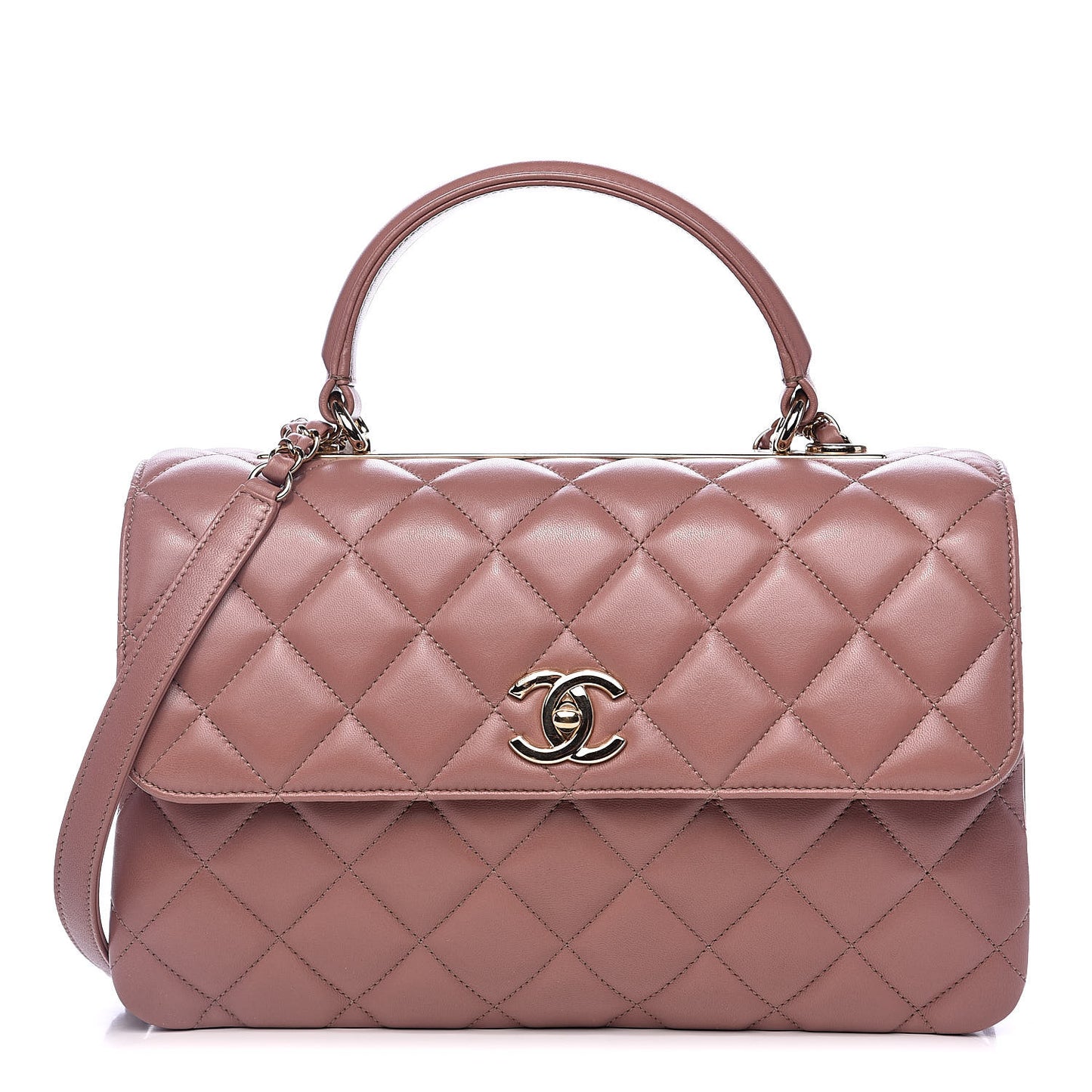 Lambskin Quilted Medium Trendy CC Flap Dual Handle Bag Pink
