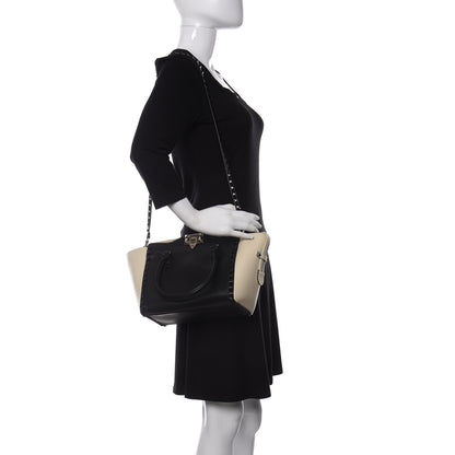 Valentino Garavani Vitello Bi-Color Small Rockstud Double Handle Tote Ivory Black 2 of 10