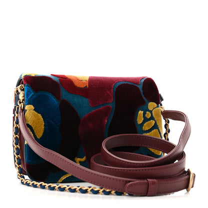Chanel Velvet Lambskin Mini Camellia Flap Black Burgundy 3 of 10