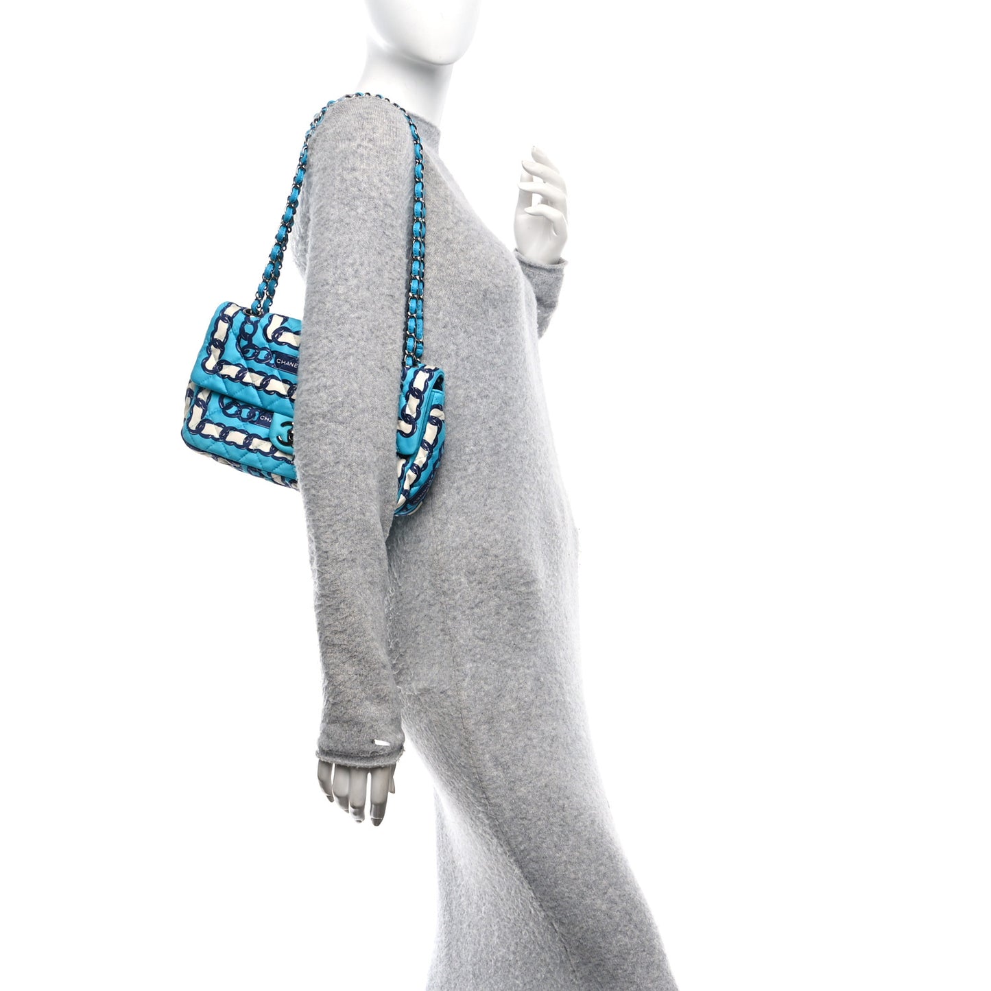 Silk Chain Printed Medium Single Flap Blue