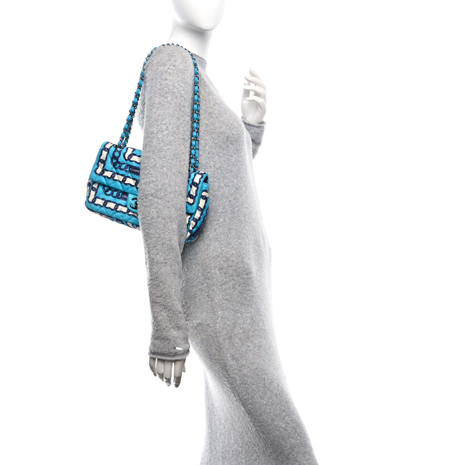 Chanel Silk Chain Printed Medium Single Flap Blue 2 of 11
