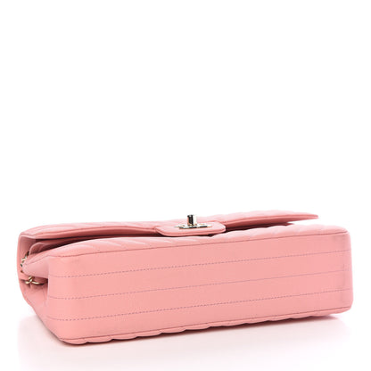 Chanel Caviar Chevron Quilted Medium Double Flap Pink 4 of 13