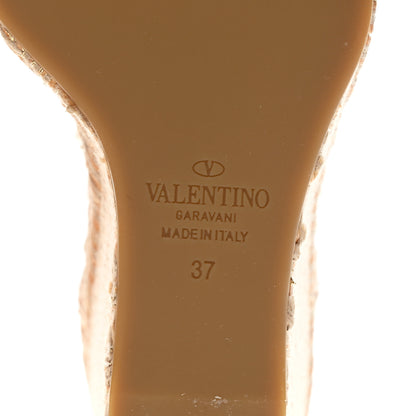 Valentino Garavani Metallic Grained Calfskin Rockstud Crisscross Ankle Strap Espadrille Wedge Sandals 37 Rame 7 of 9