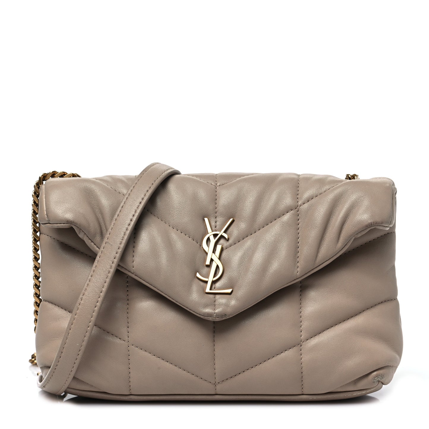 Lambskin Quilted Toy Loulou Puffer Monogram Chain Satchel Dark Beige