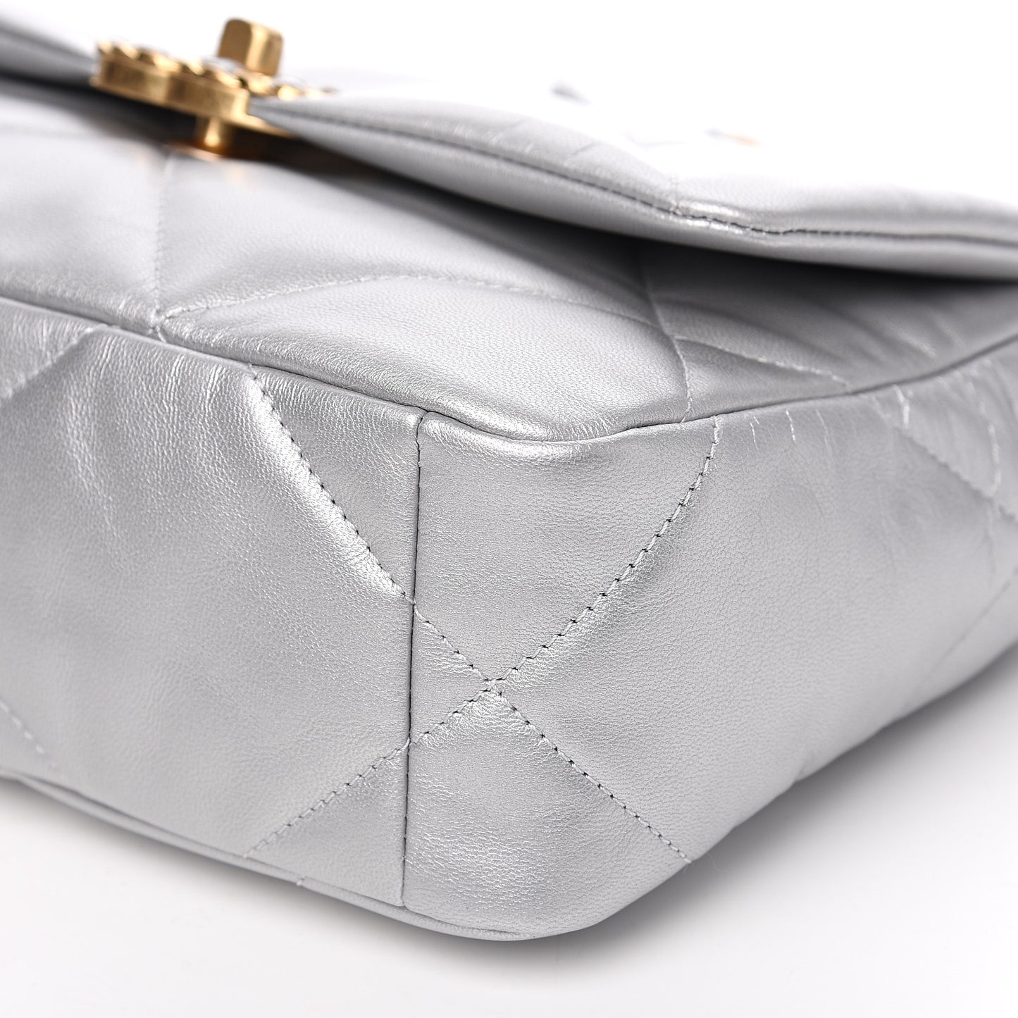 Metallic Goatskin Quilted Medium 19 Flap Silver