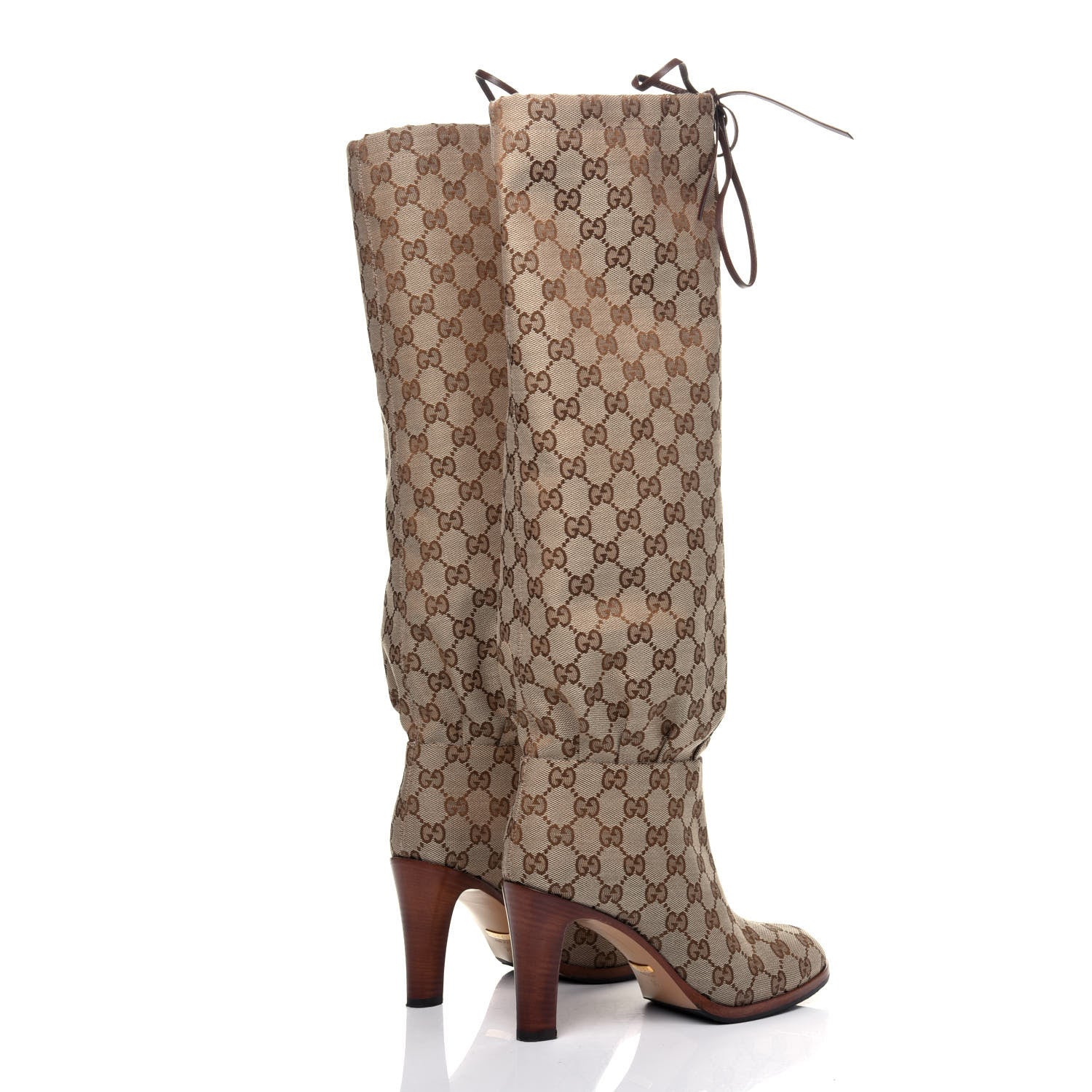 Gucci Monogram Lisa Mid Heel Boots 38 Beige Ebony 4 of 12