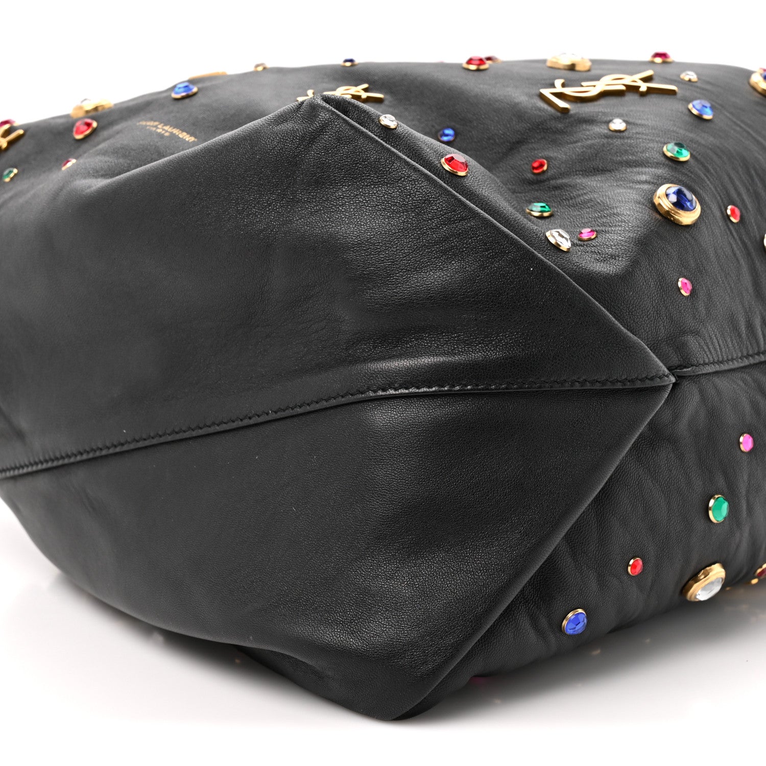 Saint Laurent Lambskin Charm Studded Teddy Drawstring Bag Black 9 of 11