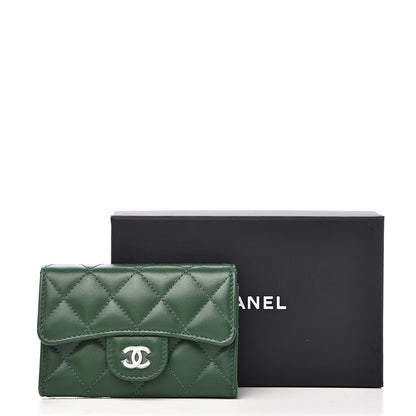 Chanel Lambskin Quilted Flap Card Holder Wallet Green 9 of 9