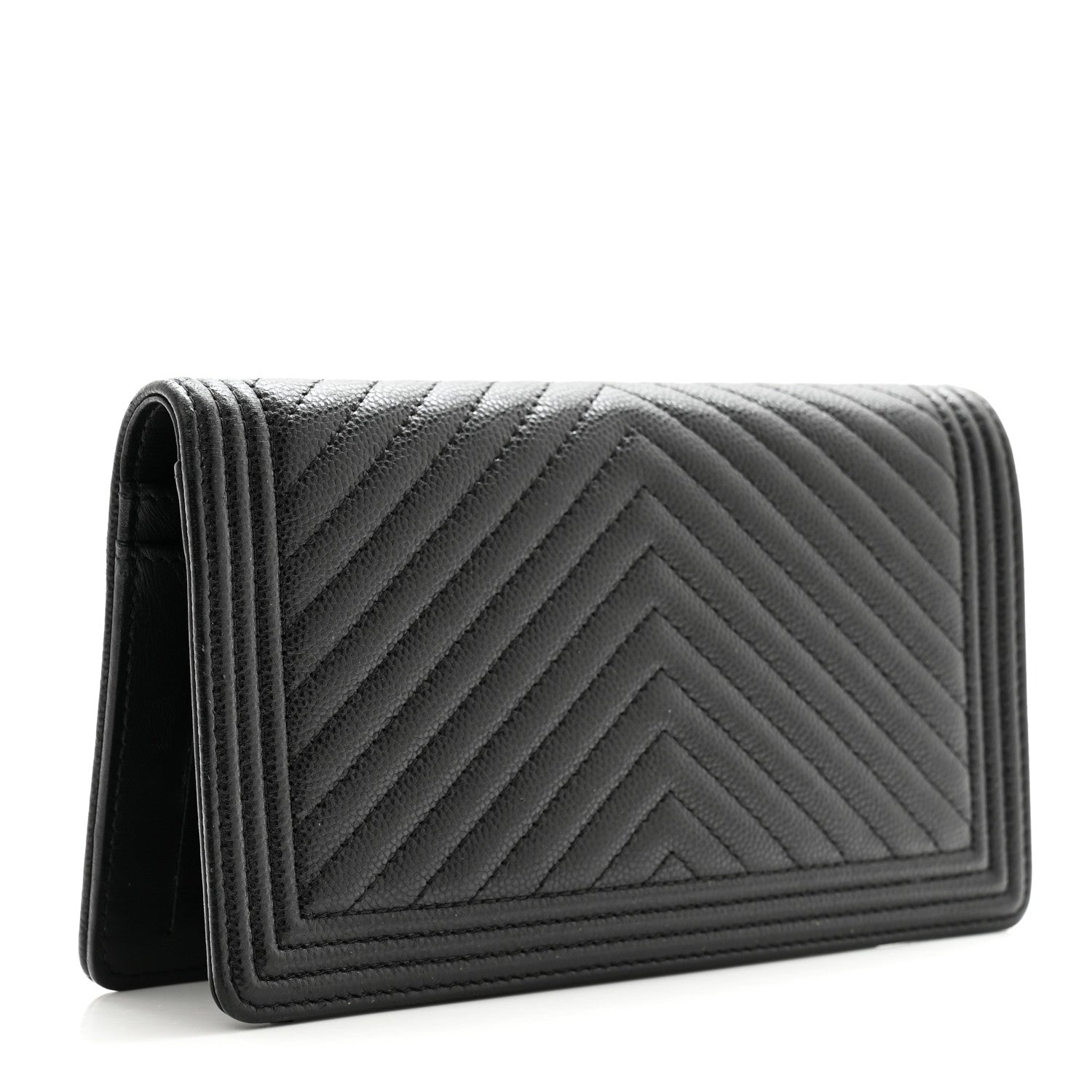 Chanel Caviar Chevron Quilted Boy Yen Wallet Black 3 of 11