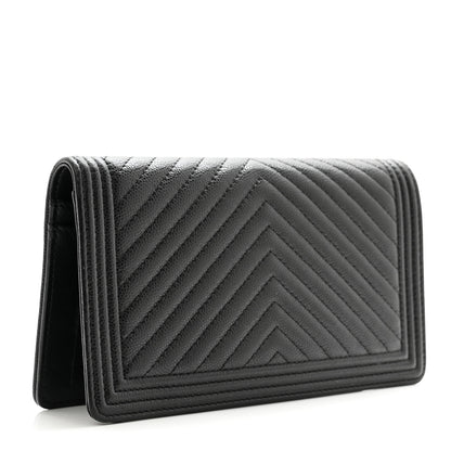 Chanel Caviar Chevron Quilted Boy Yen Wallet Black 3 of 11