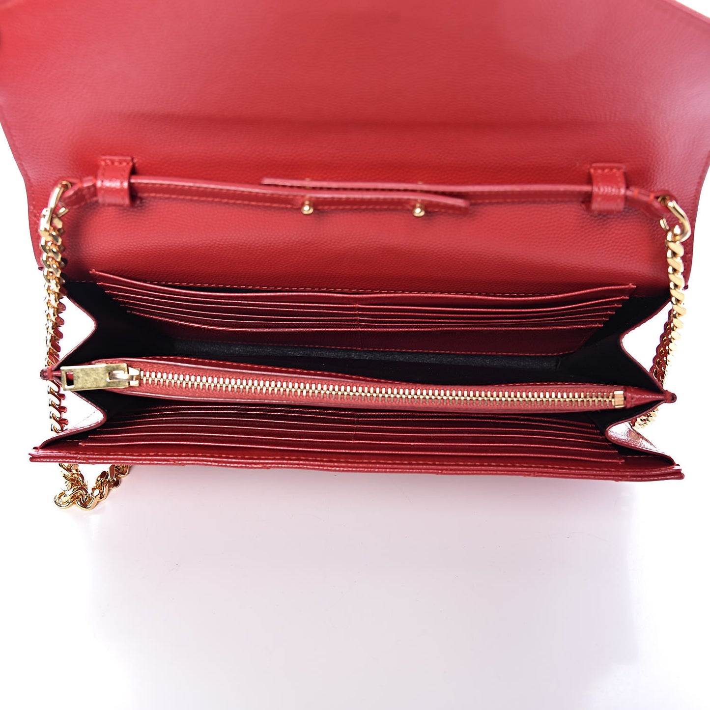 Grain De Poudre Matelasse Chevron Monogram Chain Wallet New Red