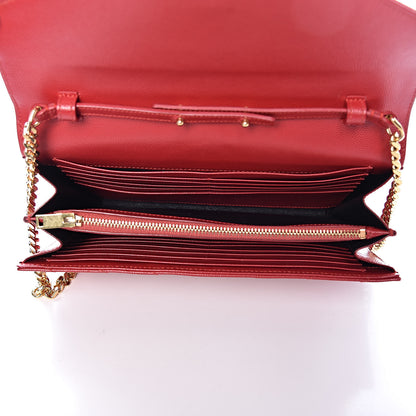 Saint Laurent Grain De Poudre Matelasse Chevron Monogram Chain Wallet New Red 5 of 11