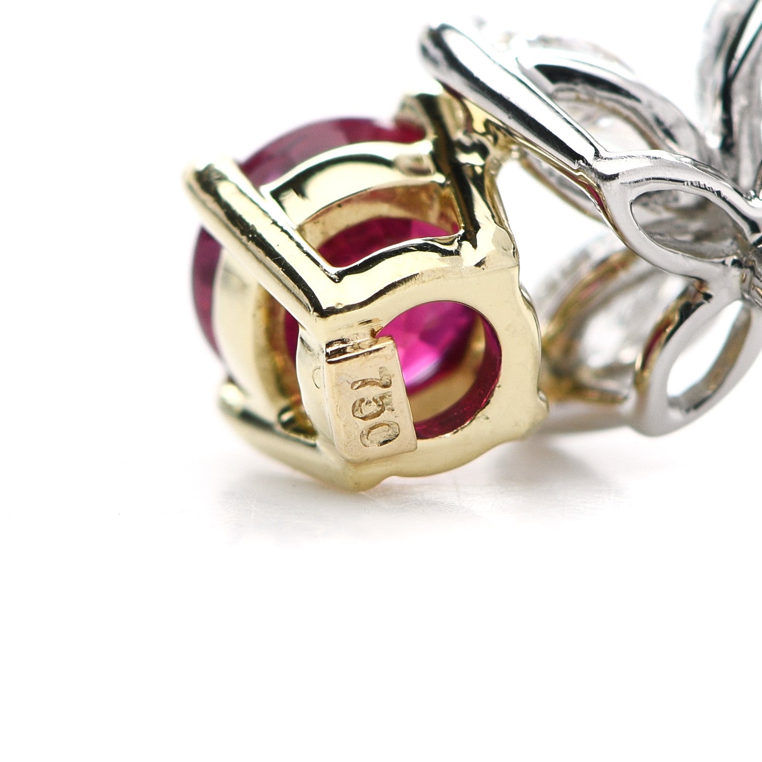 Tiffany Platinum 18K Yellow Gold Diamond Ruby Victoria Earrings 4 of 5