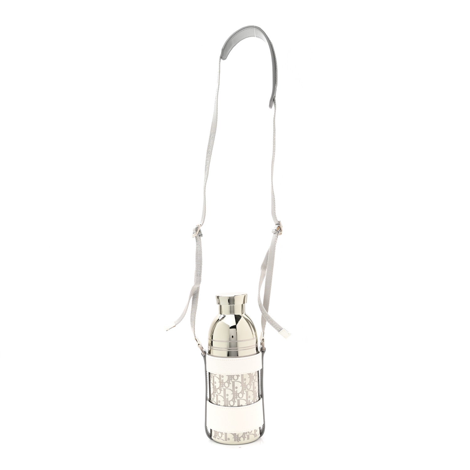 Christian Dior Oblique Stainless Steel Grained Calfskin Aqua Bottle With Shoulder Strap Off White 2 of 11