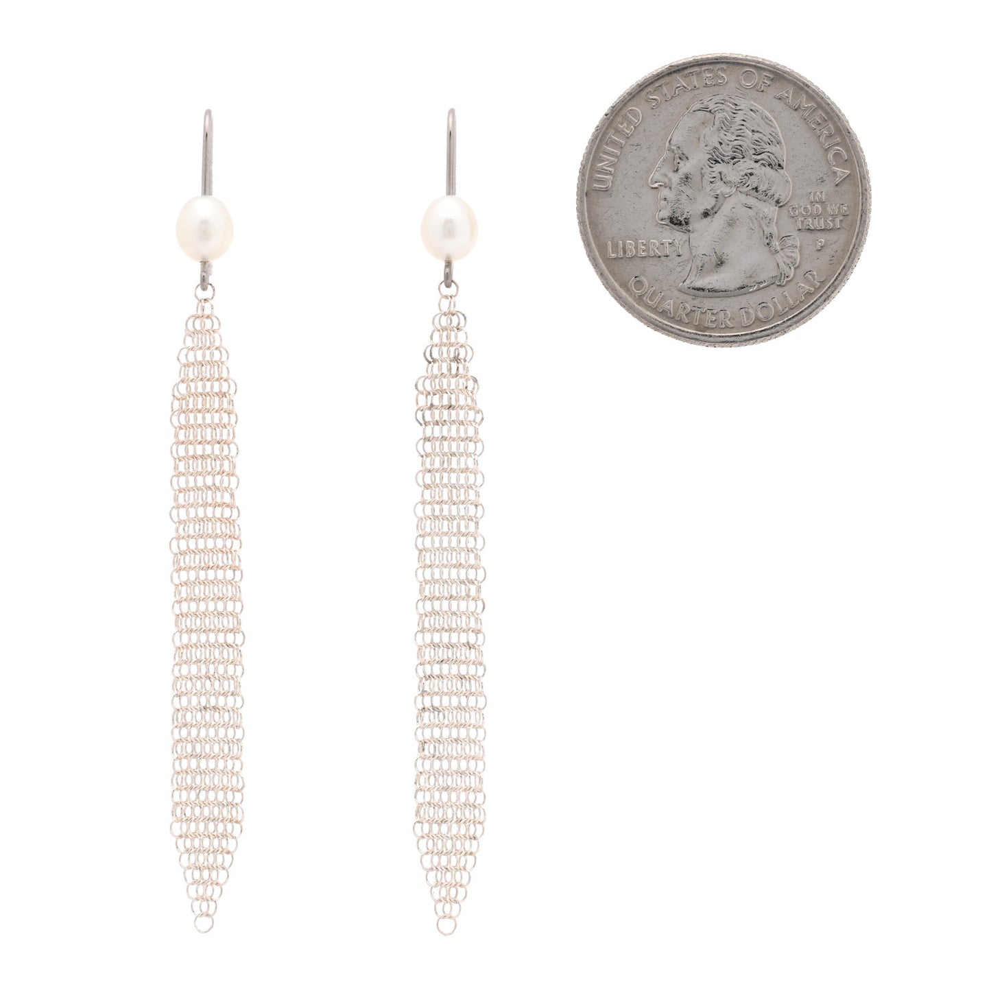 Sterling Silver Pearl Small Elsa Peretti Mesh Earrings
