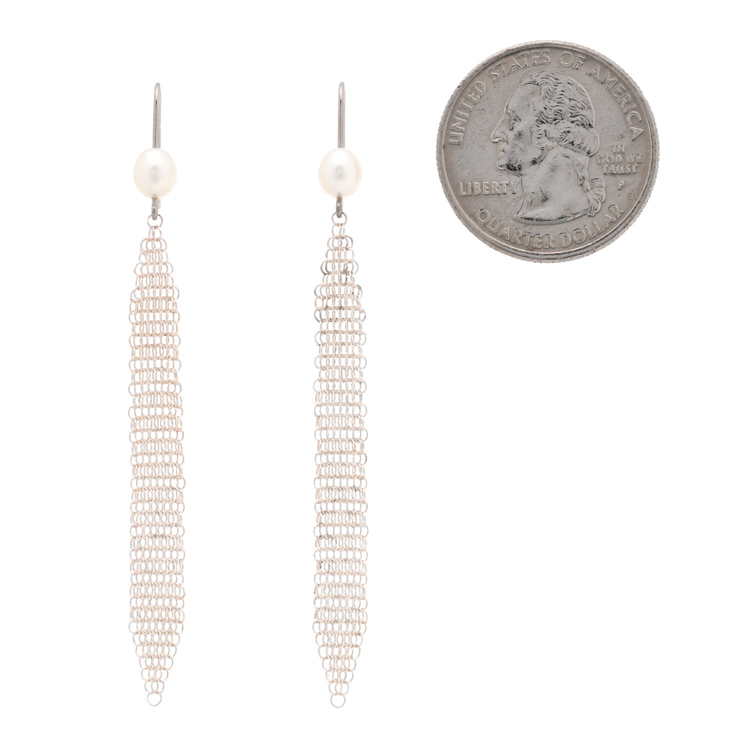 Tiffany Sterling Silver Pearl Small Elsa Peretti Mesh Earrings 2 of 5