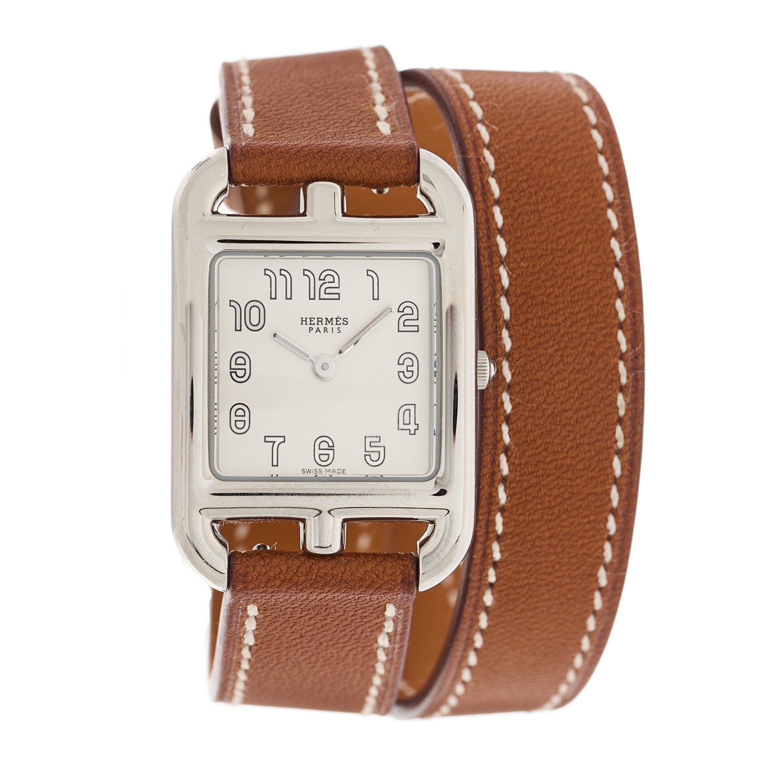 Hermes Stainless Steel Barenia 23mm Cape Cod Double Tour Quartz Watch Fauve 1 of 5