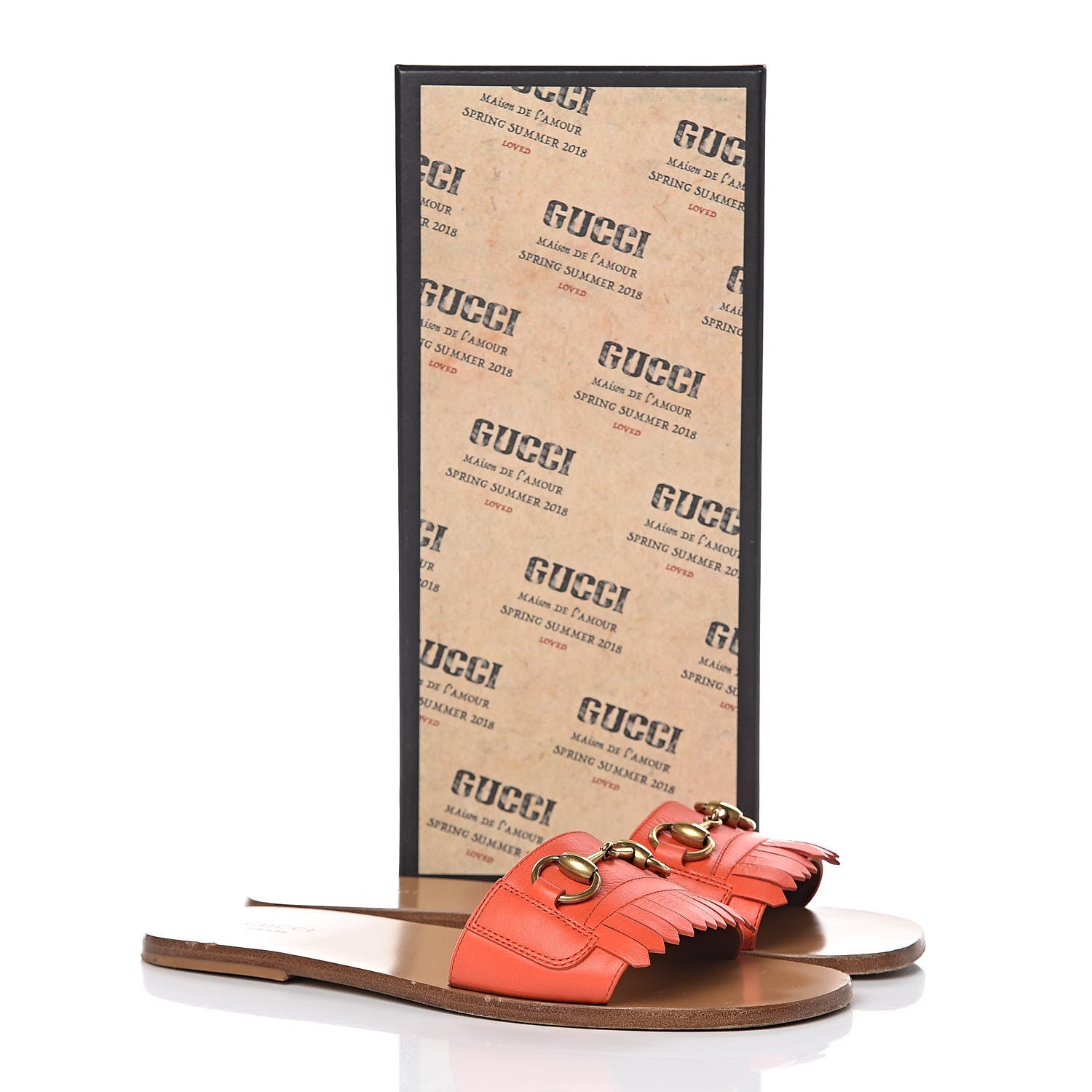 Gucci Malaga Kid Fringe Horsebit Slide Sandals 40 Orange 12 of 12