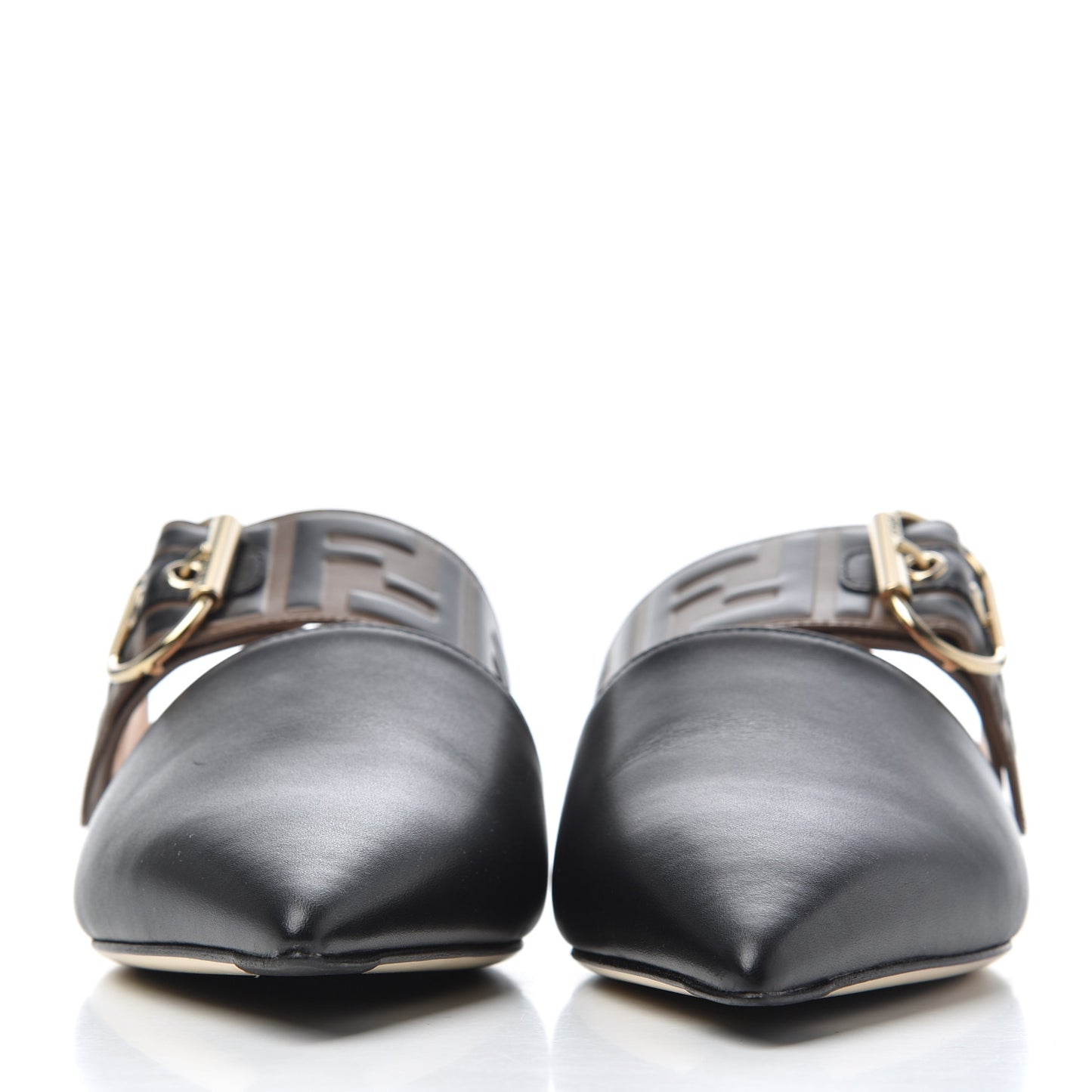Vitello FF Embossed Buckle Flat Mules 38 Maya Black