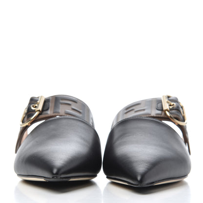 Fendi Vitello FF Embossed Buckle Flat Mules 38 Maya Black 2 of 14