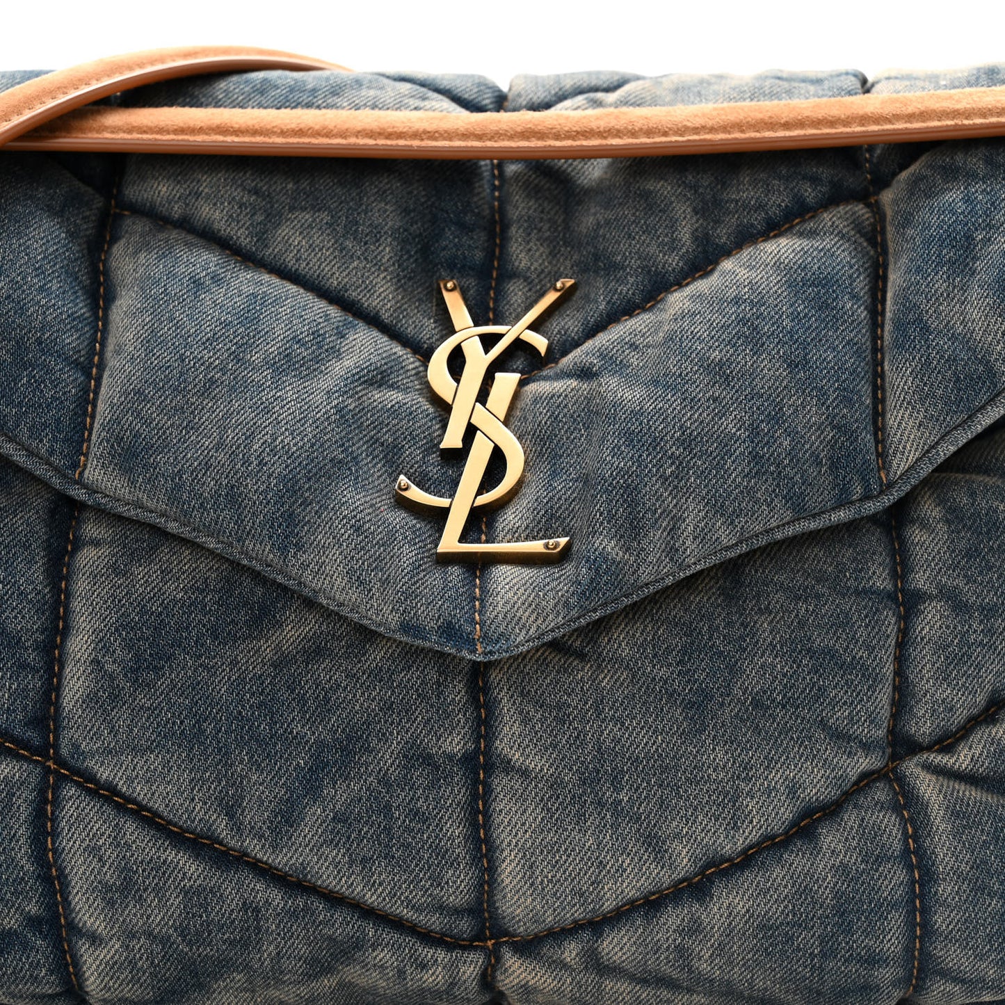 Denim Quilted Medium Loulou Puffer Monogram Chain Satchel Blue Cinnamon