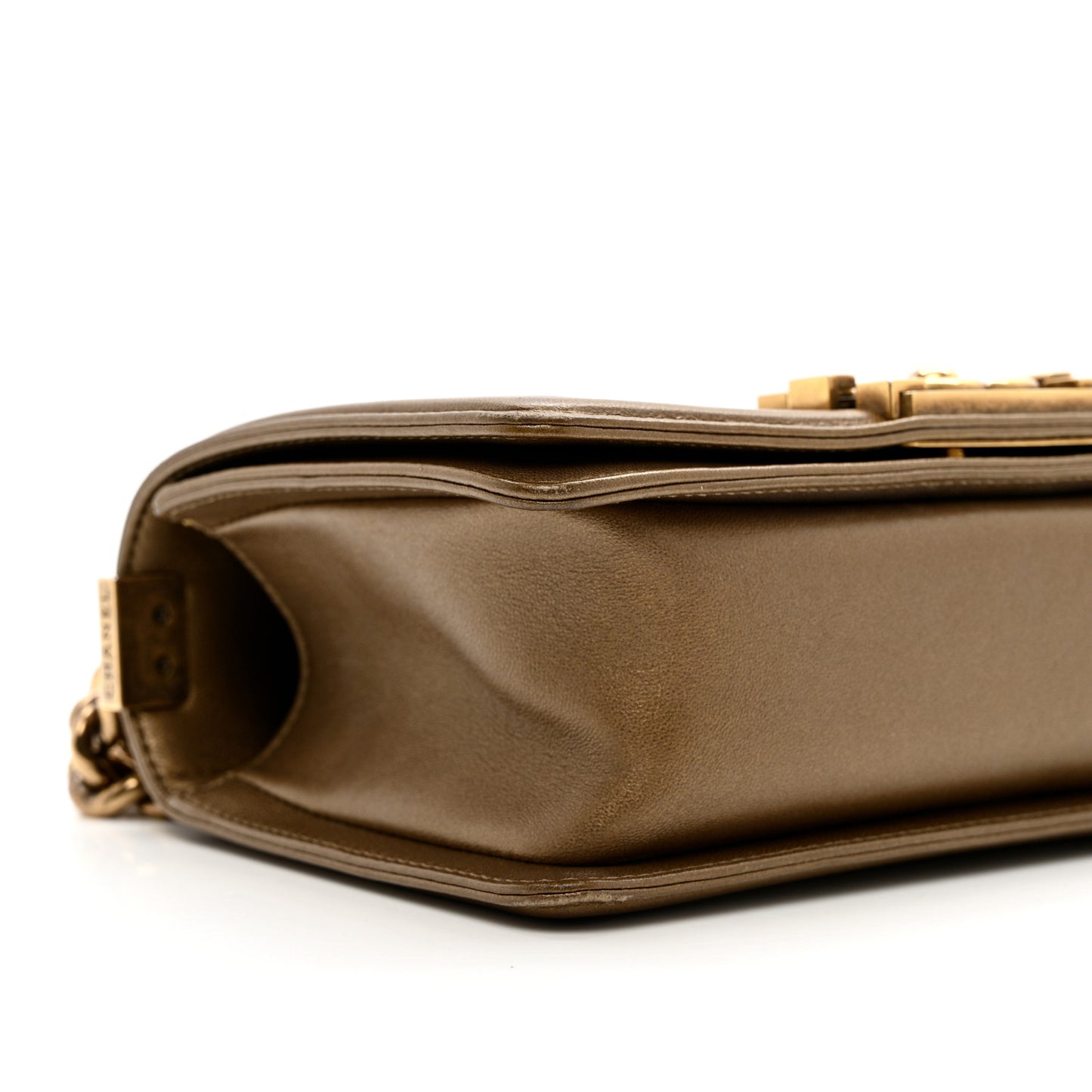 Metallic Calfskin Quilted Small Boy Flap Gold