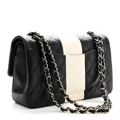 Chanel Lambskin Quilted Medium Double Flap Black White 3 of 11