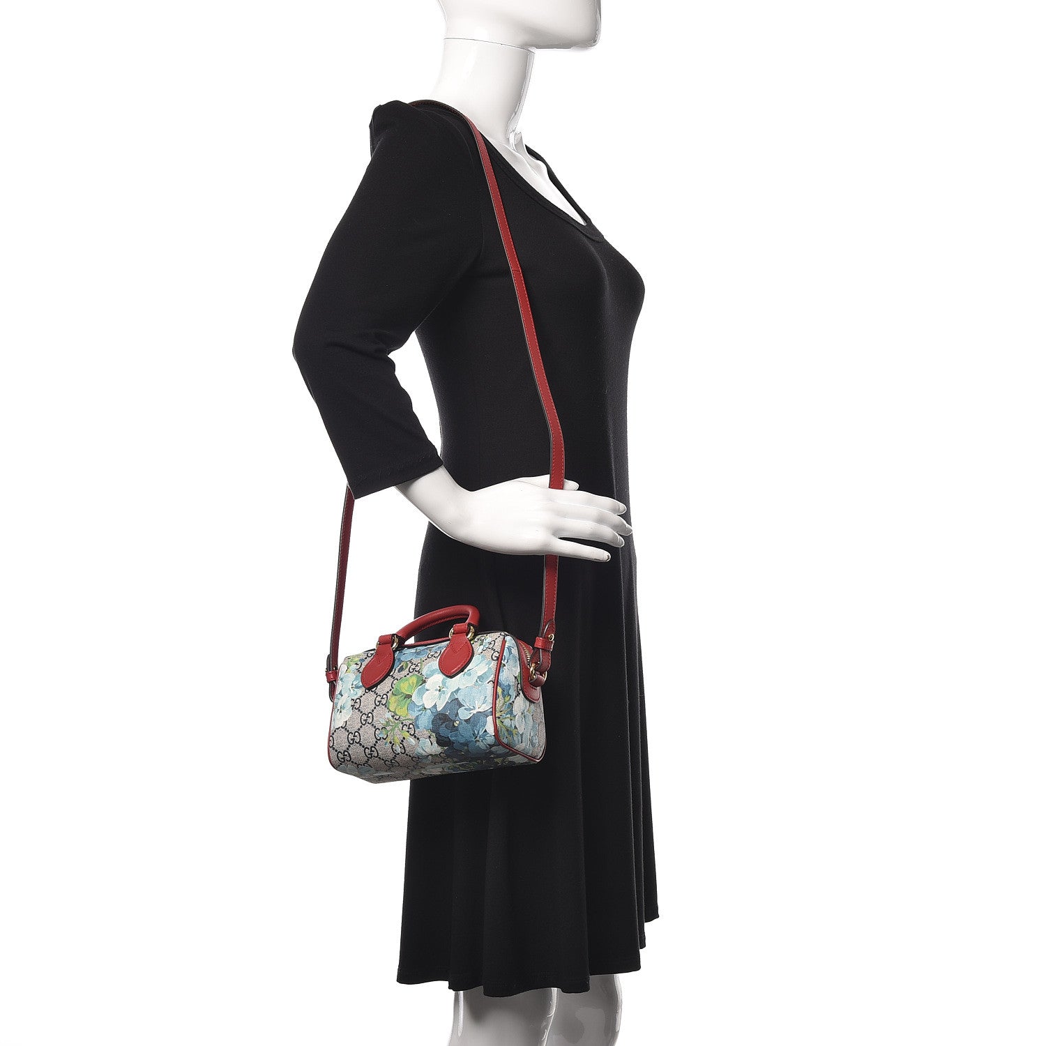 Gucci GG Supreme Monogram Blooms Mini Boston Navy Blue Hibiscus 2 of 11
