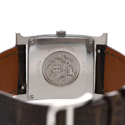 Hermes Stainless Steel Alligator Lacquer 26mm Heure H Hour Quartz Watch Gris Elephant 4 of 6