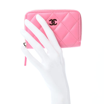 Chanel Lambskin Quilted Zip Around Coin Purse Wallet Pink Yellow 2 of 8