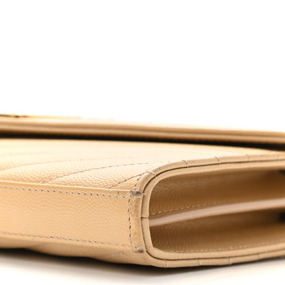 Saint Laurent Grain De Poudre Matelasse Chevron Monogram Chain Wallet Dark Beige 9 of 10