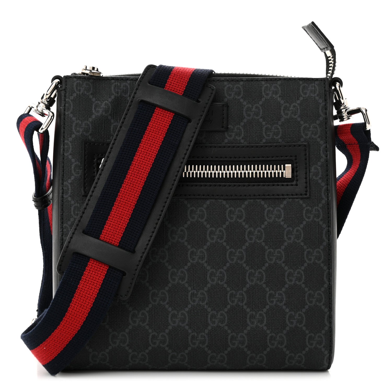 Gucci GG Supreme Monogram Web Small Flat Messenger Bag Black Grey 1 of 11