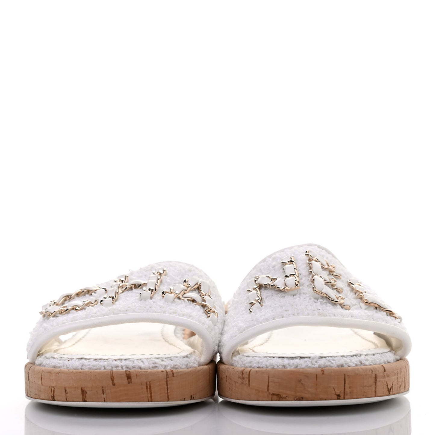 Tweed Cork CC Chain Mule Sandal 35.5 White