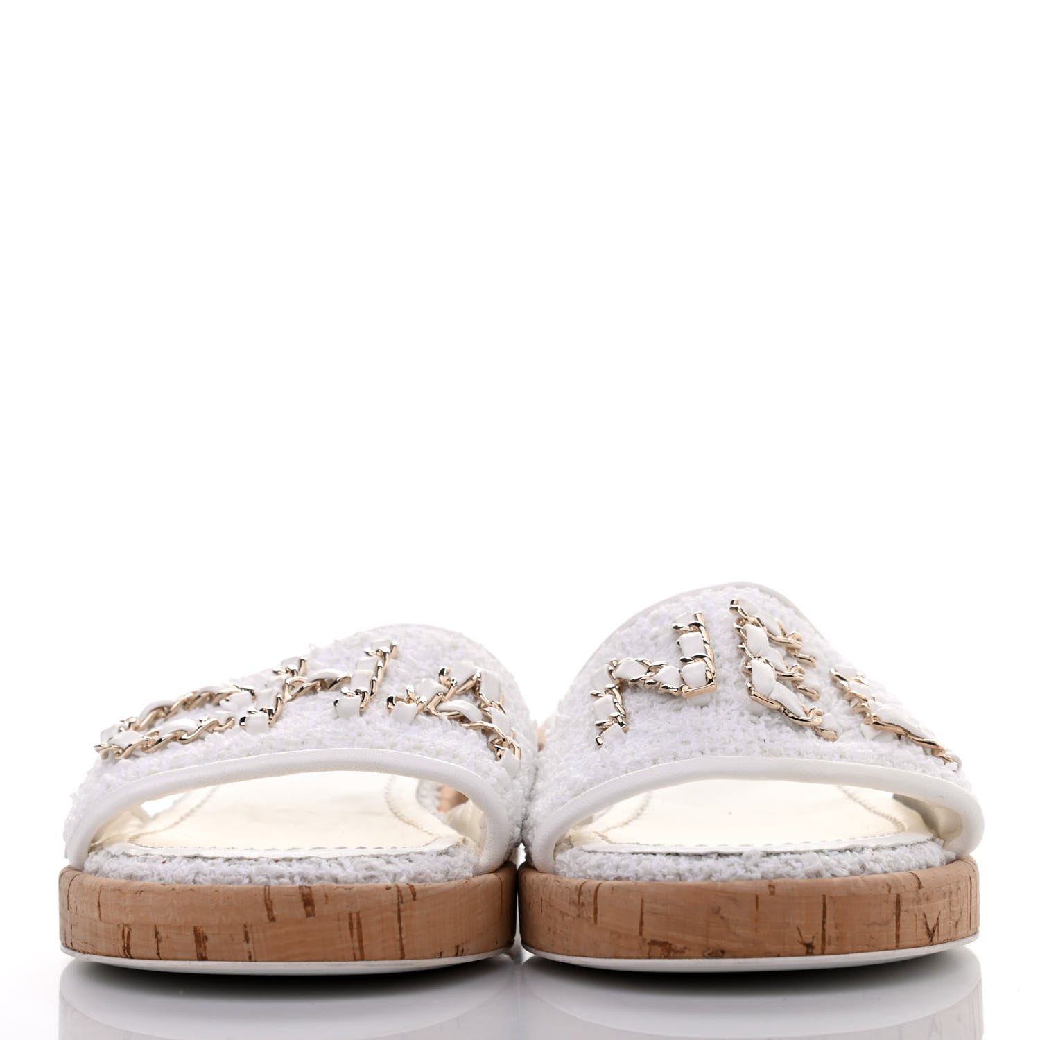 Chanel Tweed Cork CC Chain Mule Sandal 35.5 White 2 of 4