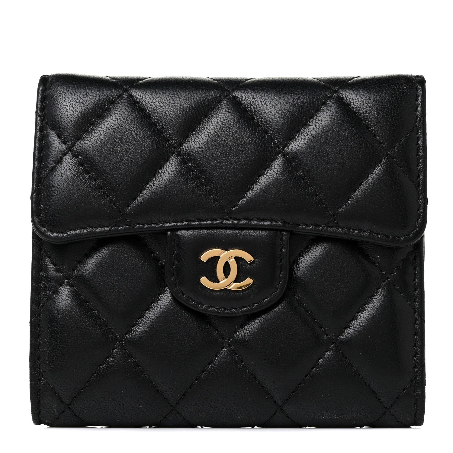 Chanel Lambskin Quilted Compact Flap Wallet Black 1 of 8