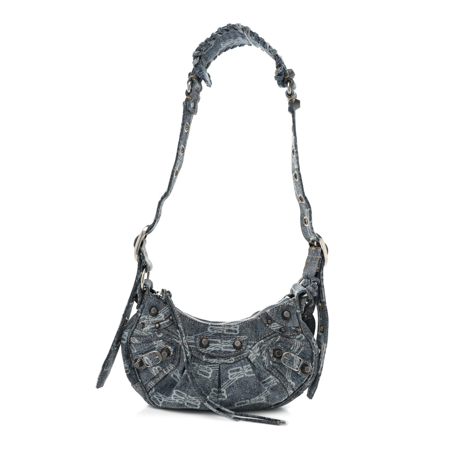 Balenciaga Bleached Denim BB Monogram Le Cagole Shoulder Bag XS Blue 3 of 13