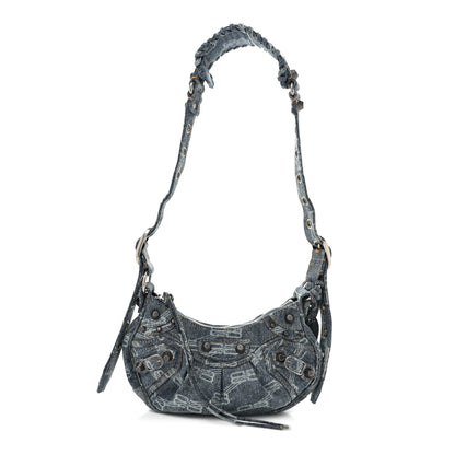 Balenciaga Bleached Denim BB Monogram Le Cagole Shoulder Bag XS Blue 3 of 13