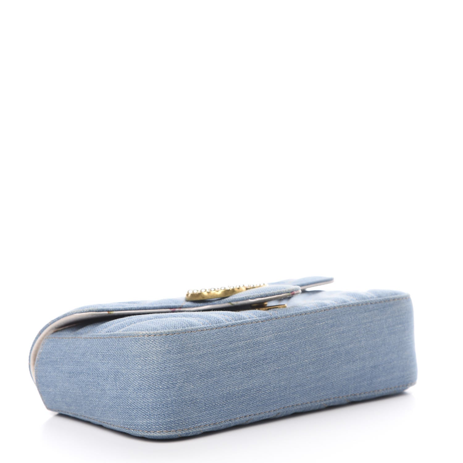 Gucci Denim Matelasse Mini Pearly GG Marmont Shoulder Bag Blue 4 of 10
