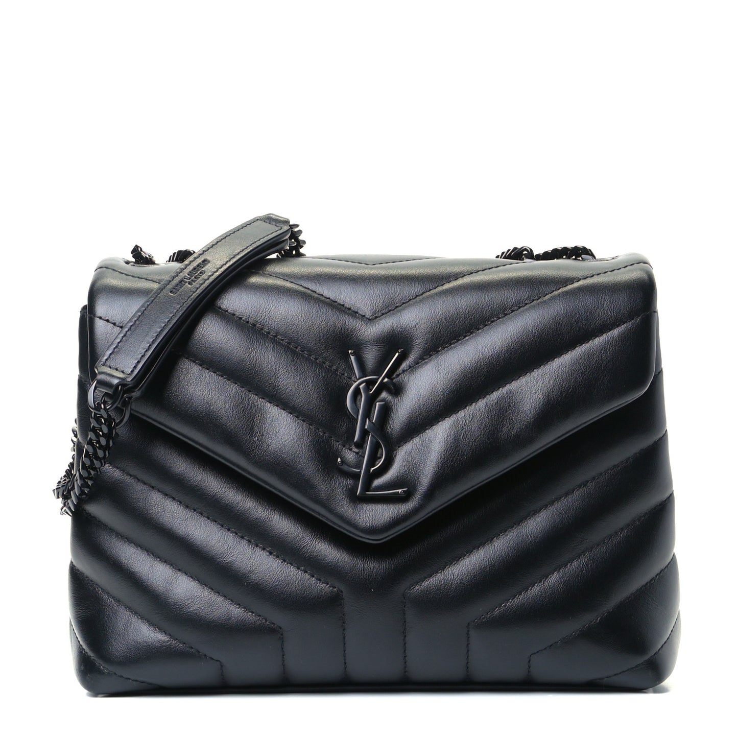 Calfskin Y Quilted Monogram Small Loulou Chain Satchel Black