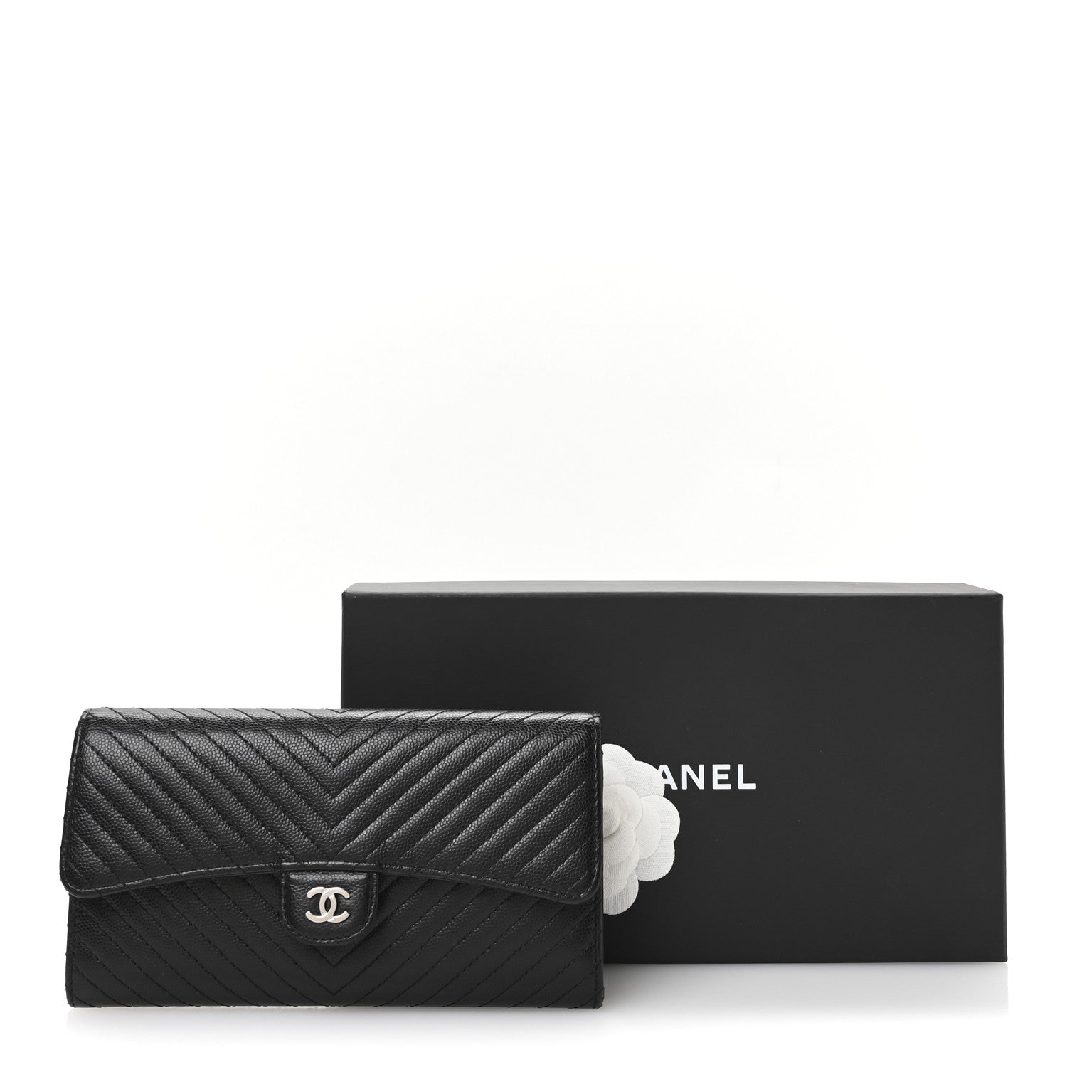 Chanel Caviar Chevron Quilted Large Flap Wallet Black 9 of 9