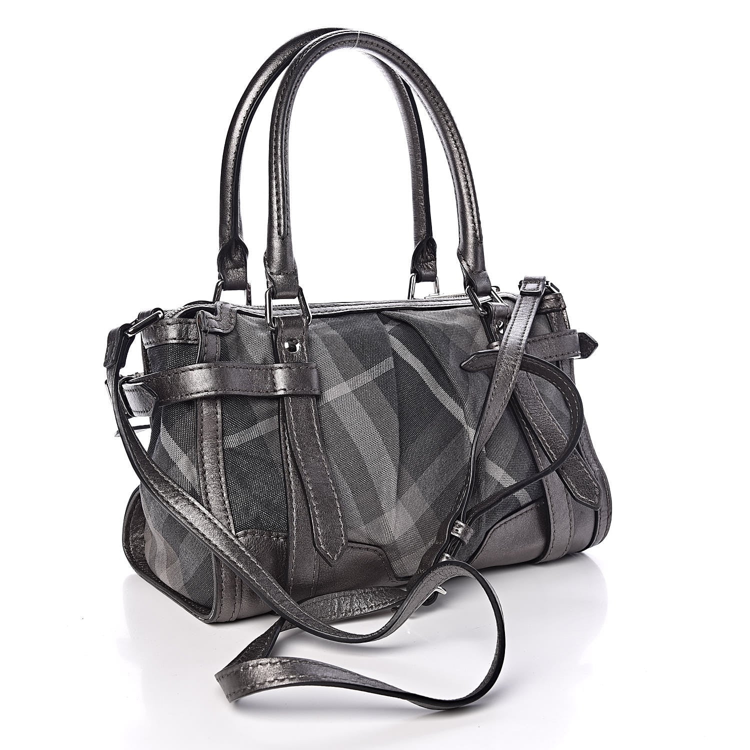 Burberry Shimmer Check Pilgrim Satchel Pewter 3 of 13