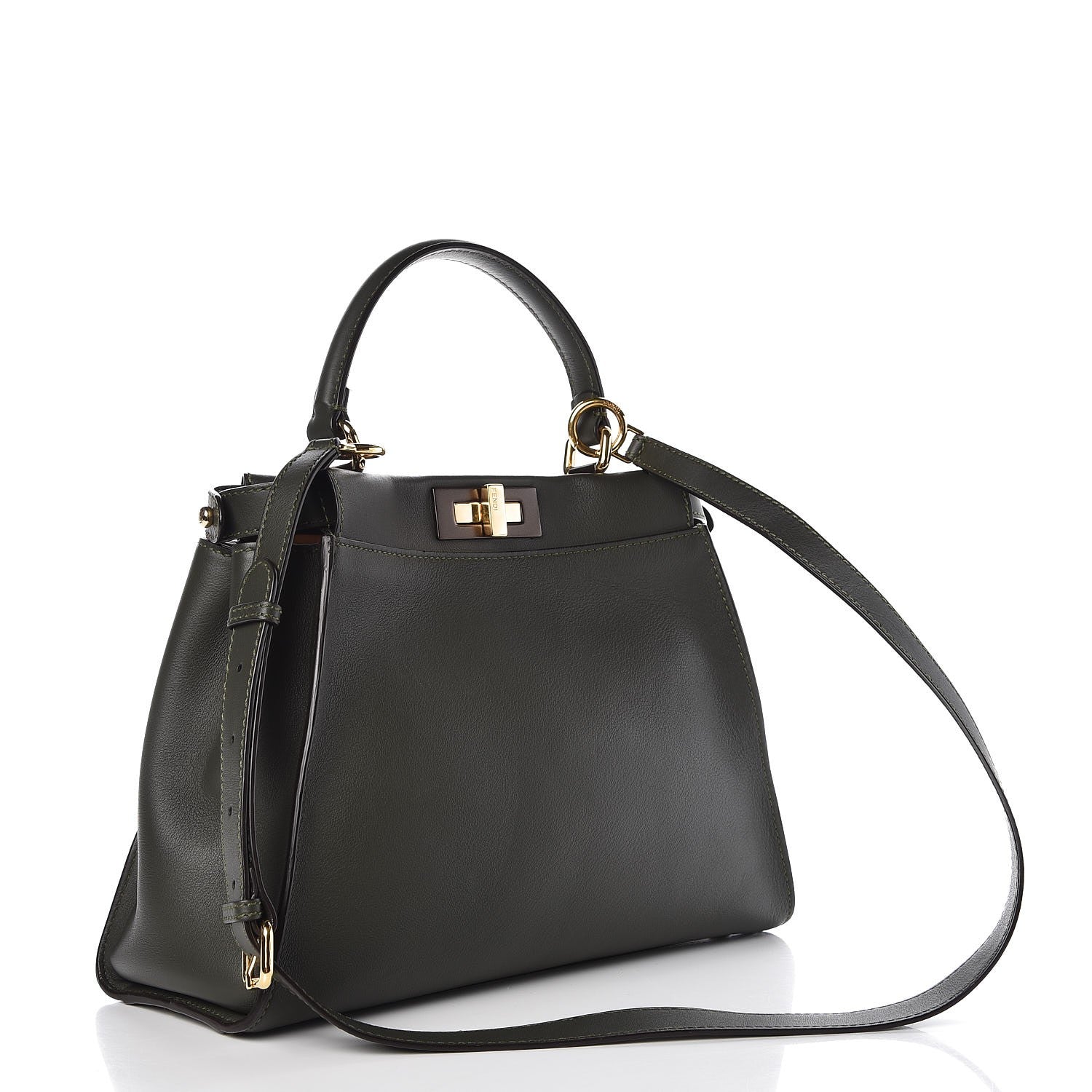 Fendi Vitello Seta Shiny Nappa Medium Peekaboo Iconic Satchel Verde Prato Makeup 4 of 11