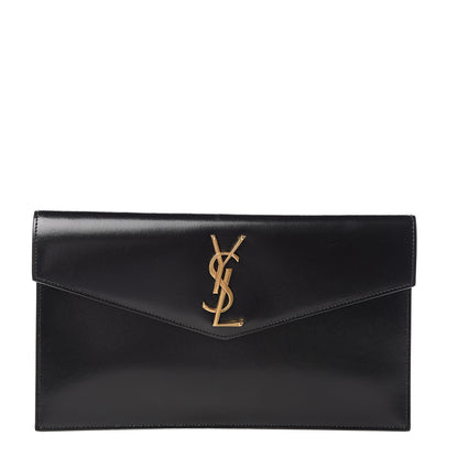 Saint Laurent Smooth Shiny Calfskin Monogram Uptown Pouch Black 1 of 7