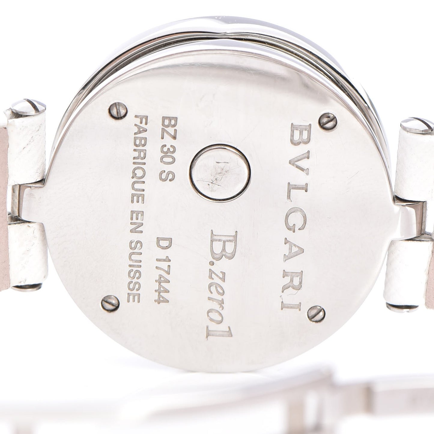 BVLGARI Stainless Steel Calfskin Diamond Pink Mother of Pearl 30mm B.Zero1 Three Hearts Quartz Watch